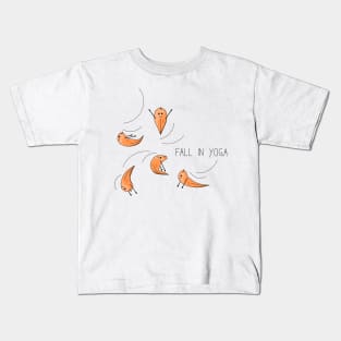 Cartoon drawing of a falling leaves practicing yoga Kids T-Shirt